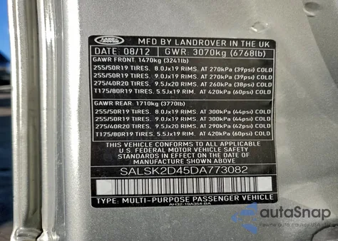 2013 Land Rover Range Rover Sport Hse Luxury z USA, uszkodzony, nr VIN SALSK2D45DA773082